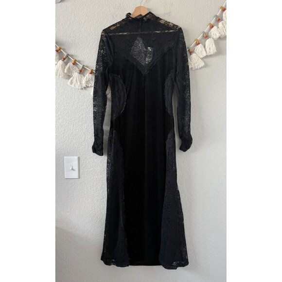 Anthropologie Black Mock Neck Lace Velvet Slip Midi Dress Witchy Whimsygoth NWT - Picture 2 of 12